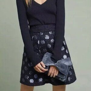 NWT Eva Franco Skirt - size 10, Blue, Sequins, Pocket, Polka Dots -Anthropologie